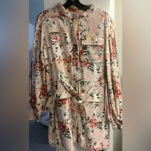 Mare’ floral denim long puff sleeve button front dress